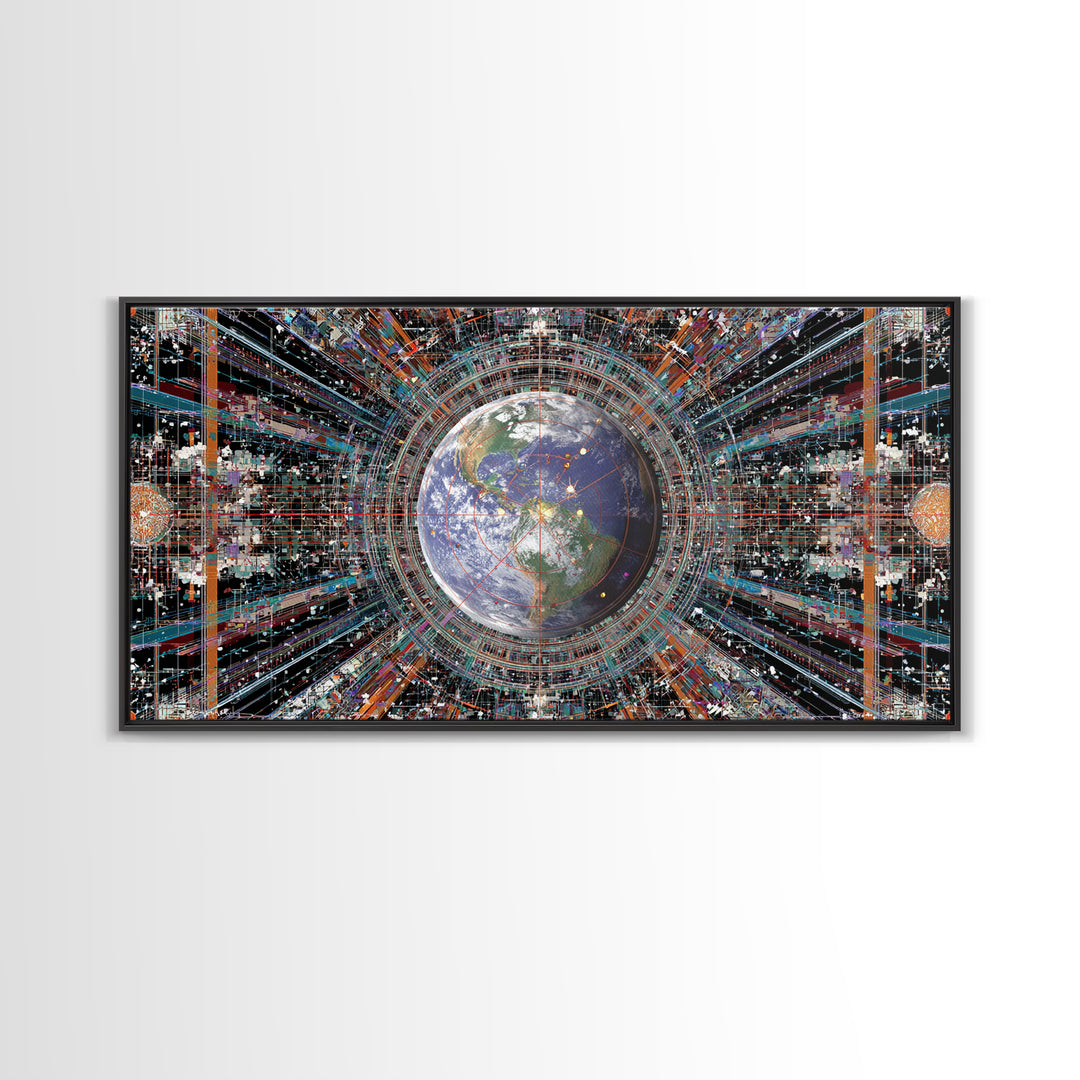 Afrofuturist Earth Data Portal Canvas Print, Digital Art Africa, Modern African Art, Futuristic Office Wall Decor For Tech Lovers