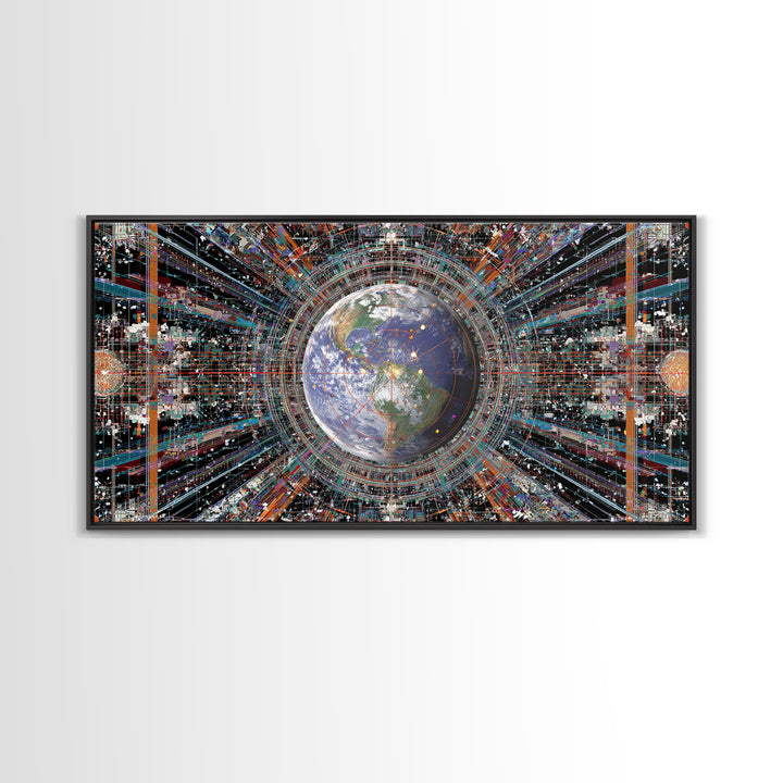 Afrofuturist Earth Data Portal Canvas Print, Digital Art Africa, Modern African Art, Futuristic Office Wall Decor For Tech Lovers