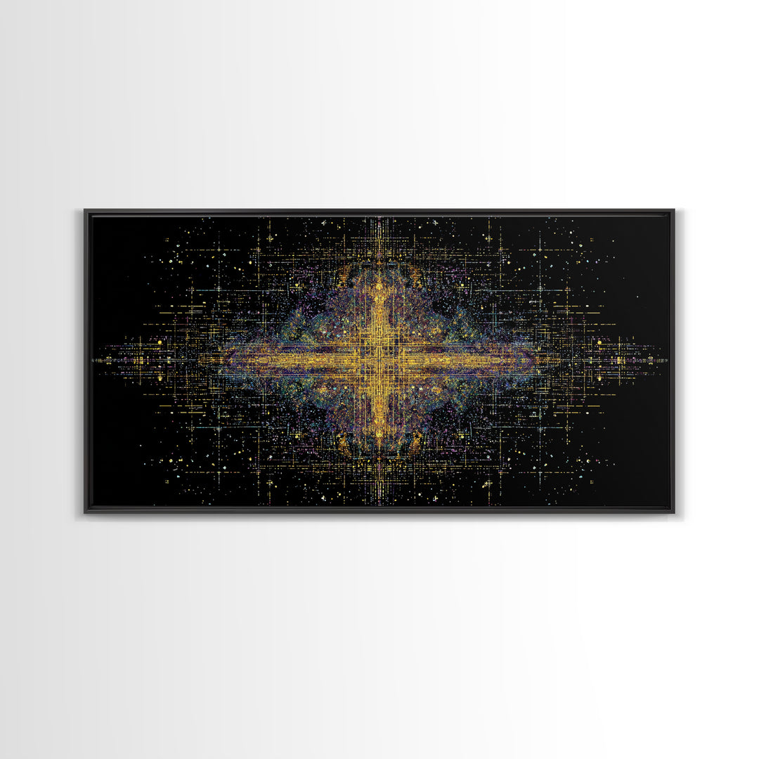 Radiant Gold Starburst Energy On Black Canvas Print, Abstract African Art, Spiritual Wall Art, Luxury Modern Decor For Office