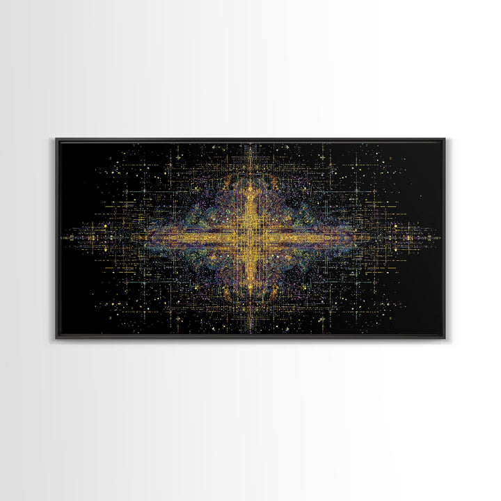 Radiant Gold Starburst Energy On Black Canvas Print, Abstract African Art, Spiritual Wall Art, Luxury Modern Decor For Office