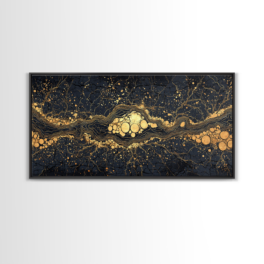 Black Gold Molten River Abstract Wall Art, Luxury Canvas Print, Earth Tone Modern Decor For Living Room And Office Decor Gift