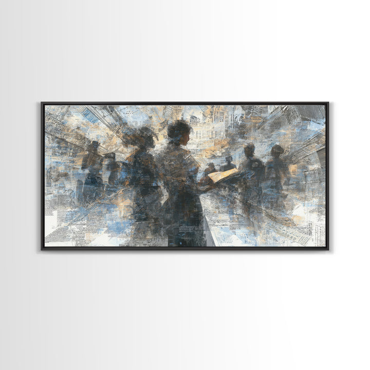 Textured Silhouettes Reading In Blue Beige Light Wall Art, Abstract Canvas Print, Literary Office Decor Gift For Home Living Room