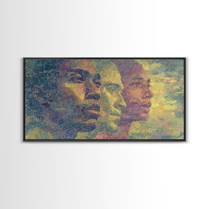 Layered African Faces In Abstract Script Canvas Print, Modern African Art Decor, Afrocentric Portrait Wall Art For Home Decor