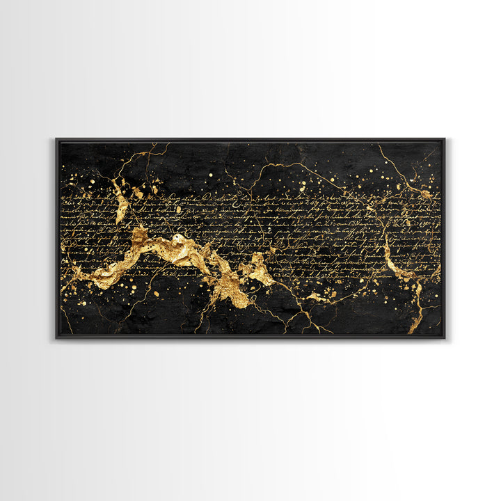Black And Gold Abstract Script Wall Art, African Inspired Map Decor, Luxury Canvas Print, Modern Afrocentric Home Decor Gift