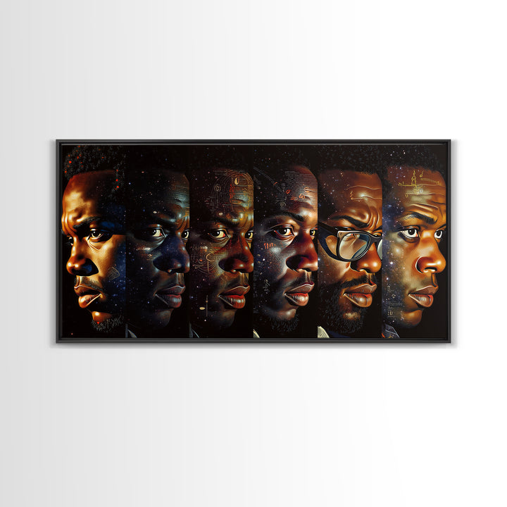 Six Black Men Portraits In Golden Light Canvas Print, Modern Black Art, African American Wall Art, Masculine Home Decor Gift