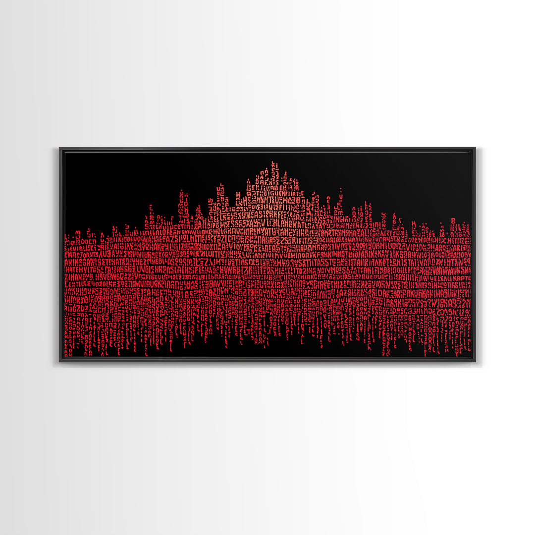 Red Typographic African Skyline Canvas Print, Bold Black Art, Afrocentric Wall Decor, Modern Cultural Home Decor Gift Idea