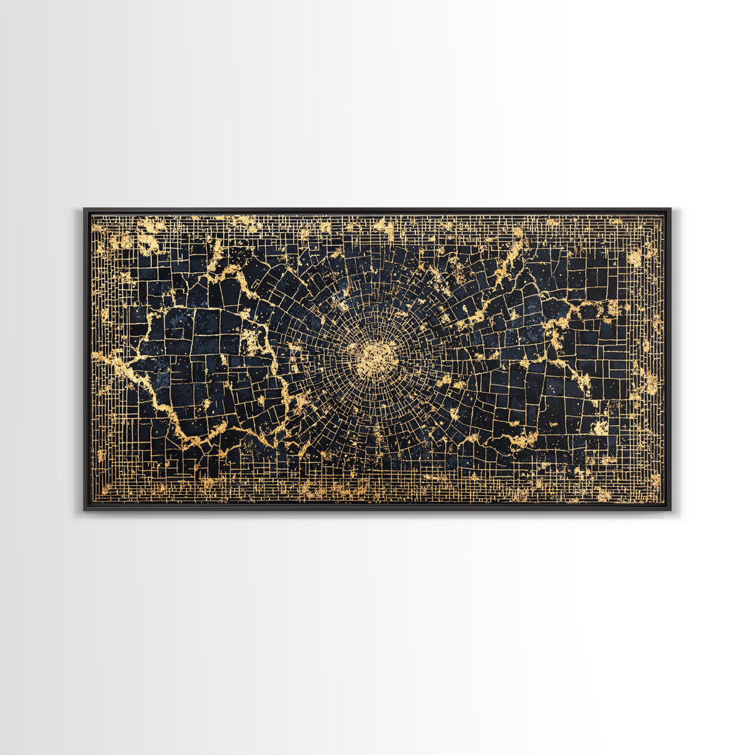 Black Gold Geometric Spiral Canvas Print, Abstract African Art, Luxury Wall Decor, Modern Afrocentric Statement Piece Gift