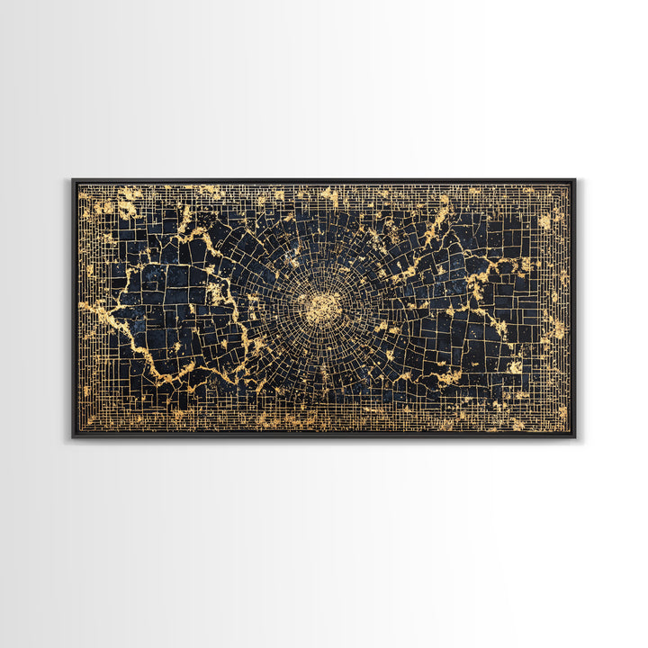 Black Gold Geometric Spiral Canvas Print, Abstract African Art, Luxury Wall Decor, Modern Afrocentric Statement Piece Gift