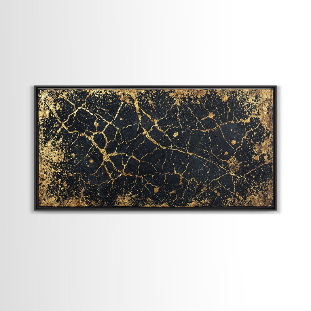 Black Gold Cracked Marble Wall Art, Abstract African Art Print, Luxury Canvas Decor, Earth Tone Textured Statement Piece