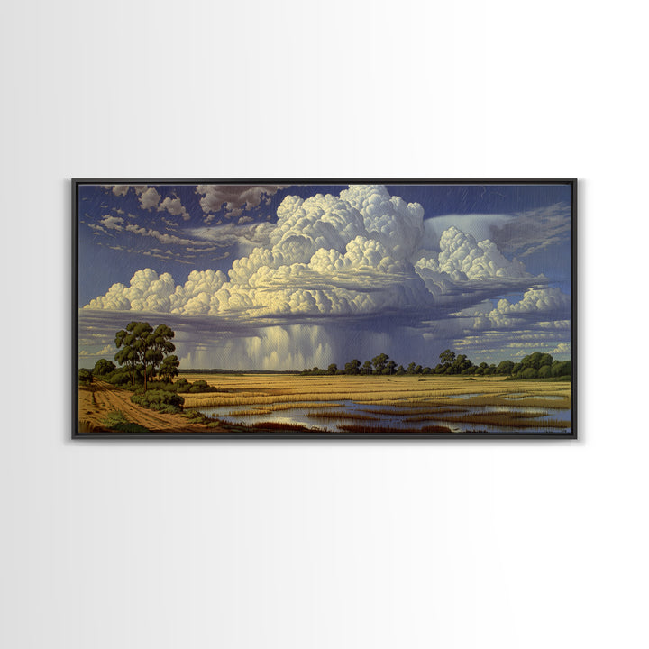 Majestic African Storm Clouds Over Wetlands Wall Art, Panoramic Safari Landscape, Motherland Decor, Large Canvas Print, Nature Art