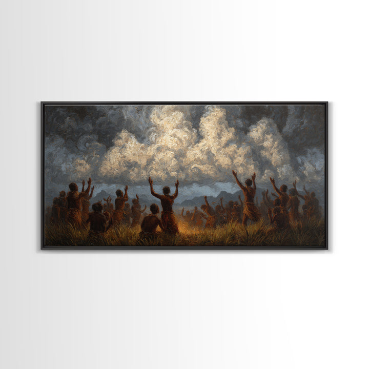 African Celebration Under Storm Clouds Wall Art, Afrocentric Culture Print, Black People Decor, Dramatic Safari Landscape