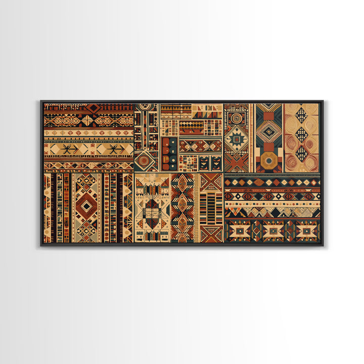 Intricate African Textile Patterns Framed Canvas Print, Ankara Wall Decor, Tribal Geometric Art, Ethnic Home Decor Gift Idea