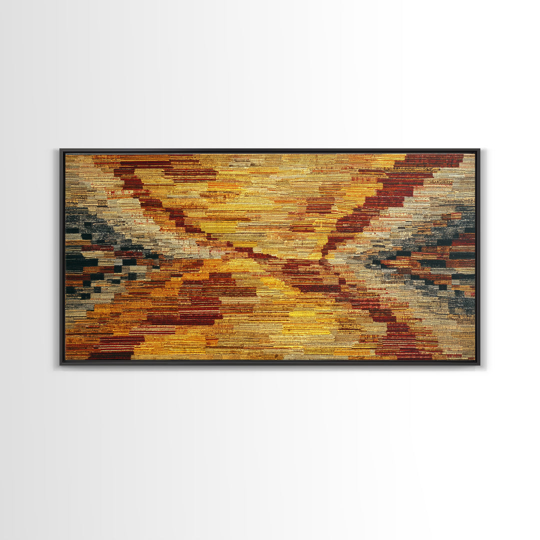 Rustic Mud Cloth Sunset Abstract Wall Art, African Fabric Print, Earth Tone Textile Decor, Boho Cultural Home Decor Gift