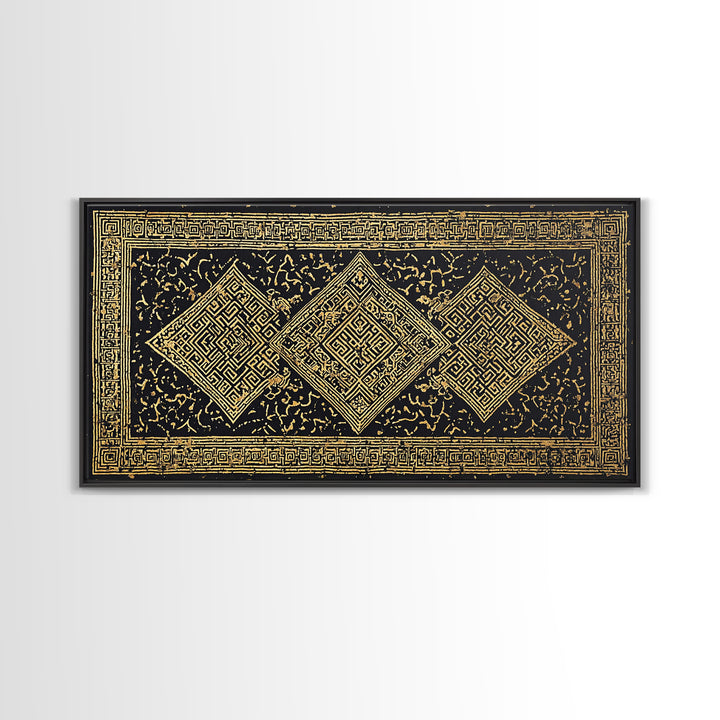 Ornate Black Gold African Pattern Wall Art, Luxury Canvas Decor, Tribal Geometric Print, Elegant Cultural Home Decor Gift