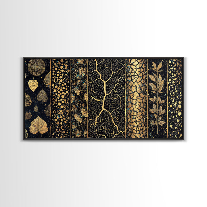 Black And Gold African Patterns Canvas Print, Luxury Abstract Tribal Textile Wall Decor, Modern Boho Home Decor Gift For Office