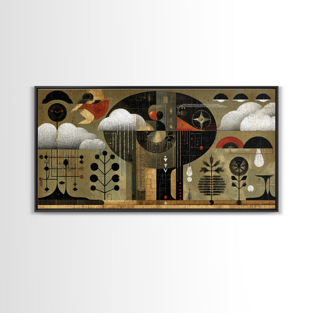 Abstract African Rain Birds Wall Art, Mid Century Tribal Patterns, Modern Afrocentric Decor Canvas Print Gift For Living Room