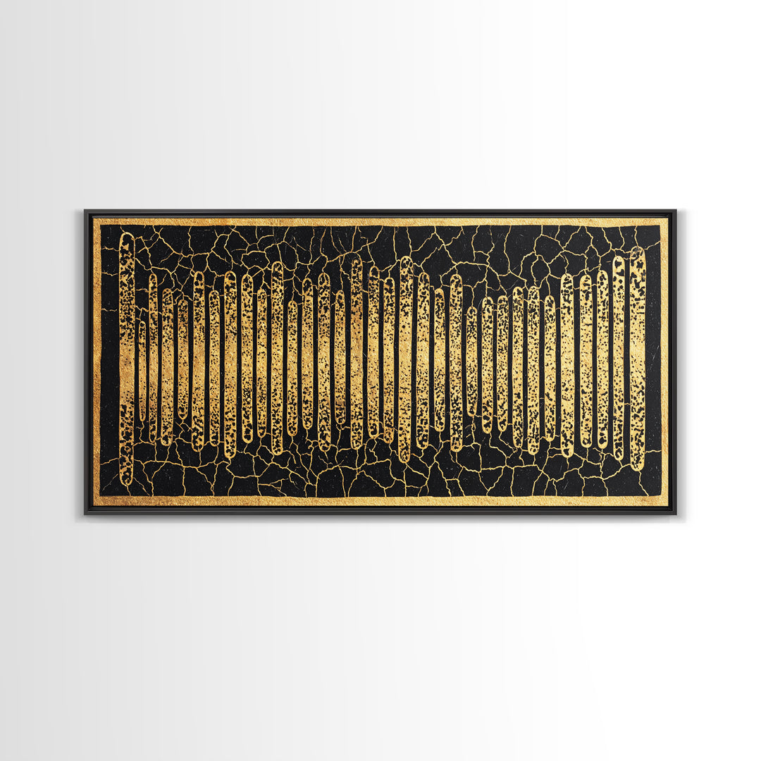 Black Gold African Textile Lines Wall Art, Abstract African Art Print, Tribal Pattern Canvas, Modern Afrocentric Decor Gift