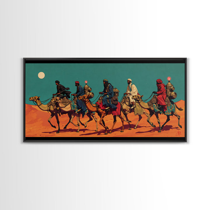 Camel Caravan Desert Travelers Wall Art, African Safari Art Print, Moroccan Travel Decor, Boho Southwestern Canvas Gift For Home