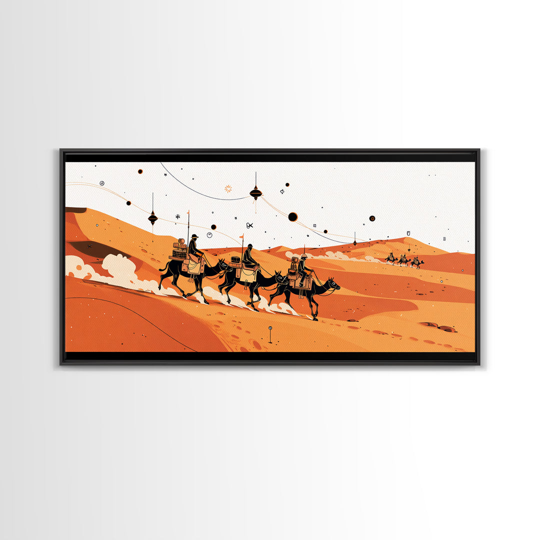 Orange Sahara Camel Caravan Wall Art, African Safari Art, Boho Desert Landscape, Modern African Decor, Travel Poster Gift