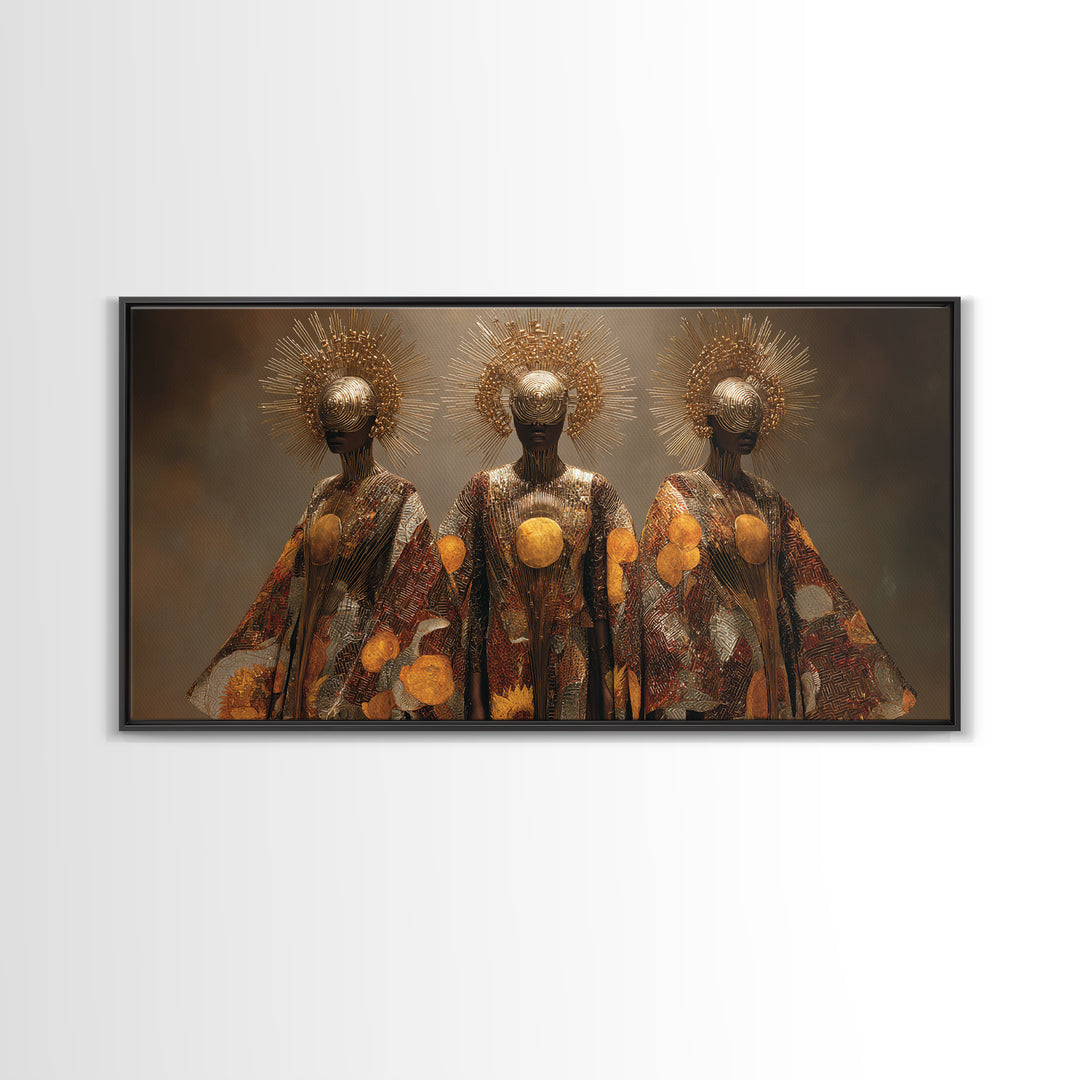 Golden Halo Black Goddesses Wall Art, African Women Art, Spiritual Wall Decor, Luxury Canvas Art, Empowered Women Home Decor Gift