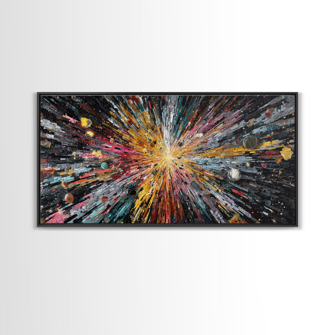 Exploding Universe Starburst With Planets Canvas Print, Abstract Wall Art, Colorful Space Decor, Modern Galaxy Art Gift Idea