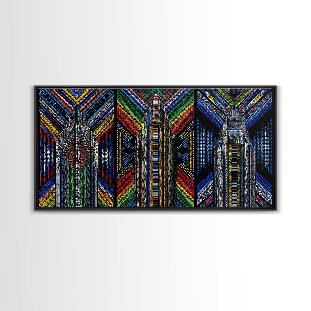 Geometric Beadwork Triptych Towers Wall Art, Abstract African Art, Ankara Pattern Decor, Modern Tribal Canvas Print Gift