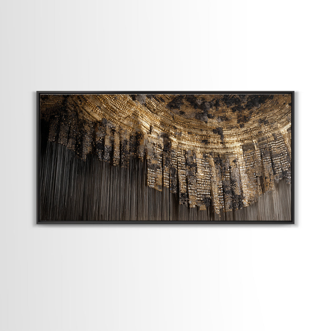 Golden Beaded Chandelier Abstract Canvas Print, Luxury African Art Decor, Black And Gold Wall Decor, Statement Home Decor