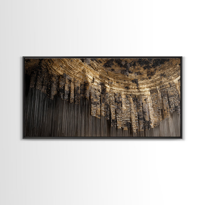 Golden Beaded Chandelier Abstract Canvas Print, Luxury African Art Decor, Black And Gold Wall Decor, Statement Home Decor