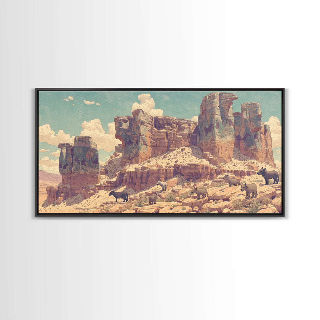 Desert Elephant Canyon Canvas Print, African Safari Art, Serengeti Wall Art, Animal Landscape, Rustic Living Room Decor Gift