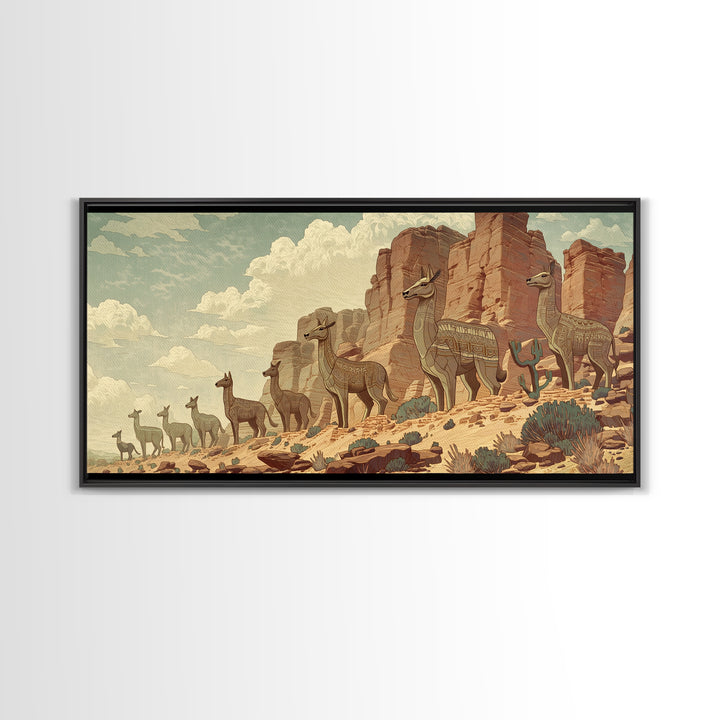 Majestic Giraffes Walking Through Desert Canyon Wall Art African Safari Art, Serengeti Landscape Decor For Living Room Gift