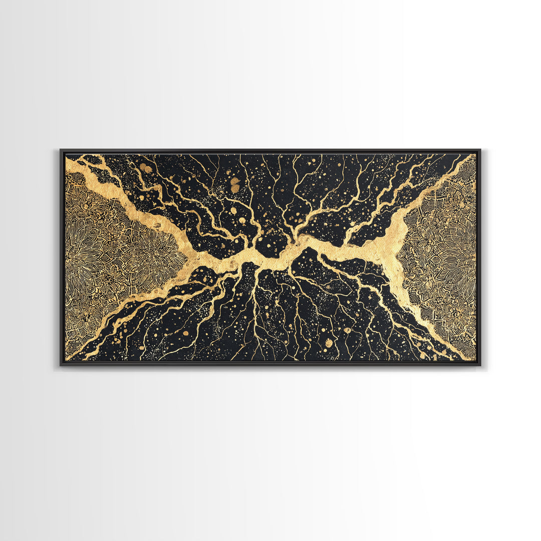 Black Gold Abstract Cracked Earth Wall Art, Luxury Canvas Print, Textured Modern Decor, Bold Statement Elegant Home Decor Gift