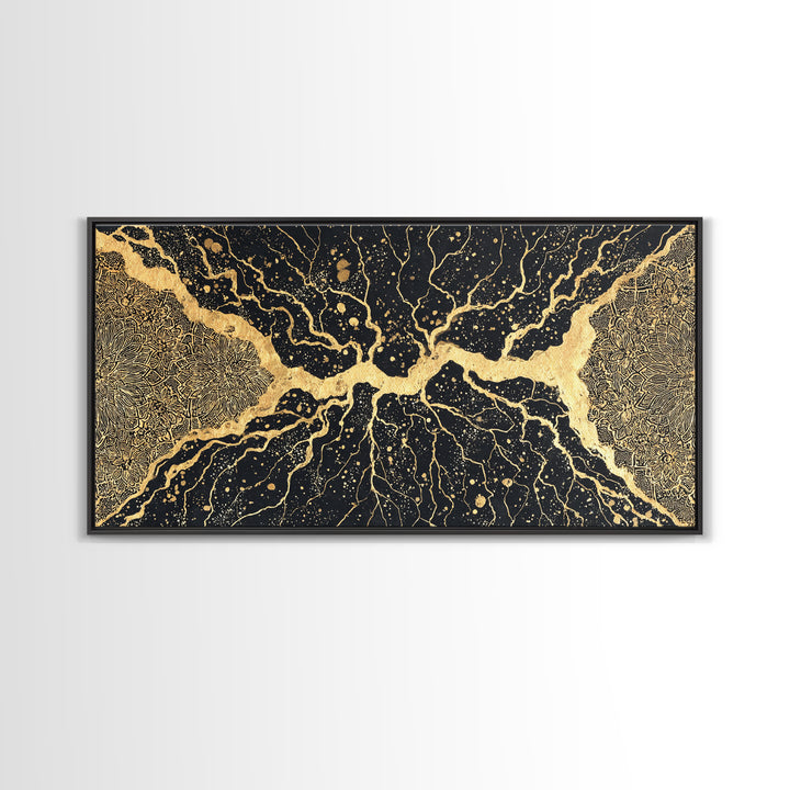 Black Gold Abstract Cracked Earth Wall Art, Luxury Canvas Print, Textured Modern Decor, Bold Statement Elegant Home Decor Gift