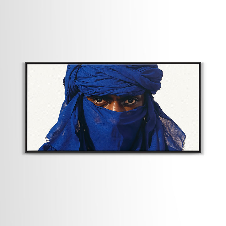 Blue Tuareg Man Eyes Canvas Print, African Portrait Wall Decor, Sahara Nomad Black Art For Modern Afrocentric Home Decoration