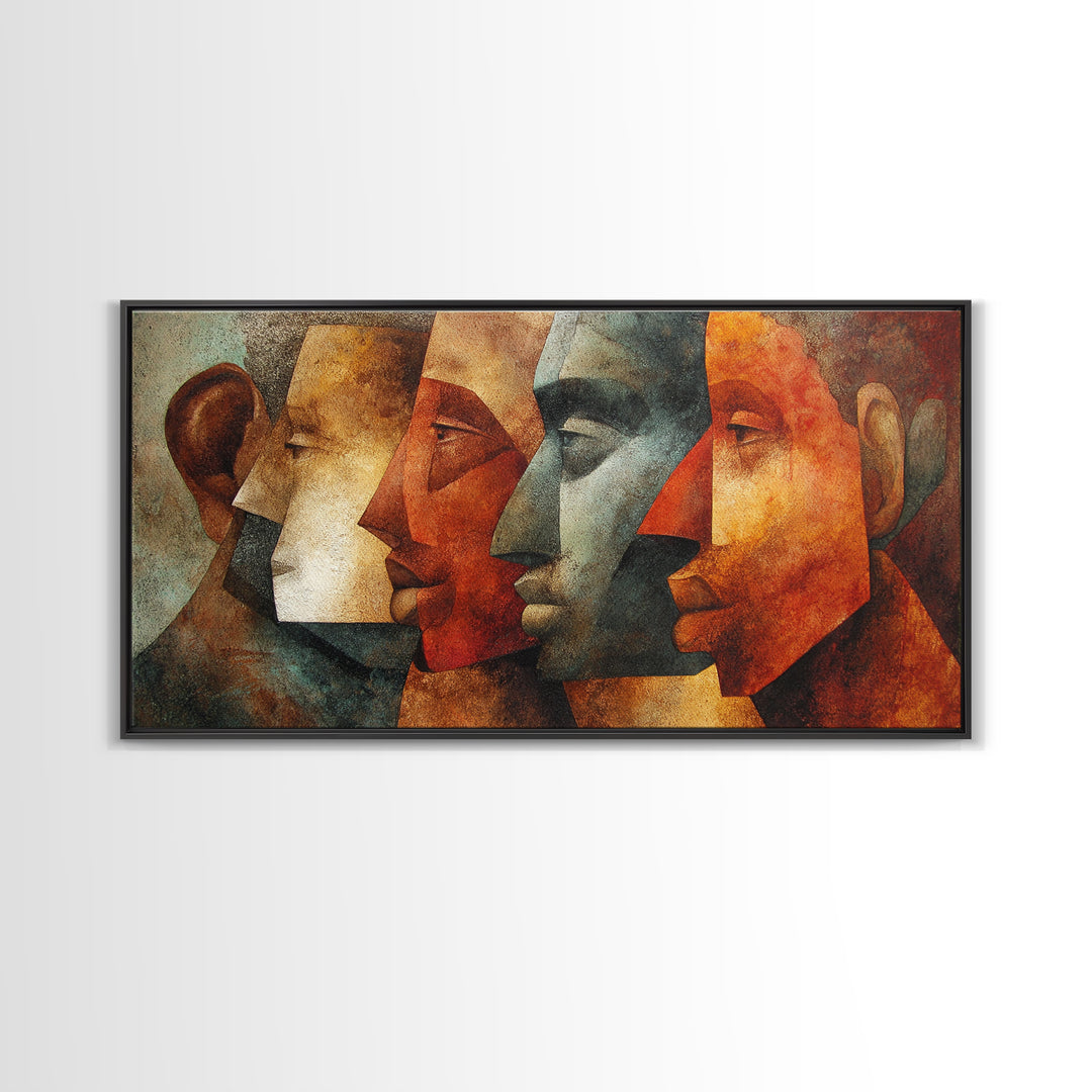 Earth Tone Cubist African Faces Wall Art, Abstract Ethnic Portrait Decor, Modern Black Culture Art For Living Room Gallery