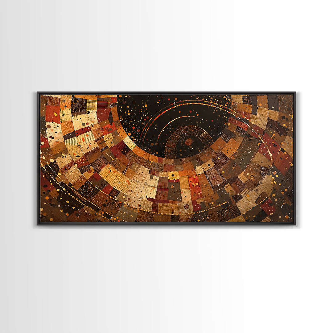 Earth Tone African Textile Spiral Canvas Print, Abstract Ankara Pattern Wall Decor, Boho Cultural Modern Living Room Art Gift