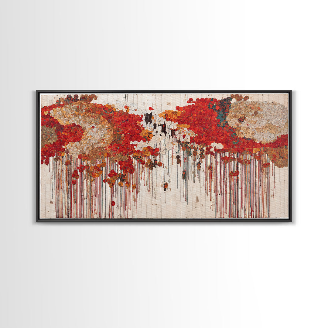 Red Gold Dripping World Map Wall Art, African Inspired Abstract Painting Print, Bold Global Decor For Living Room Canvas