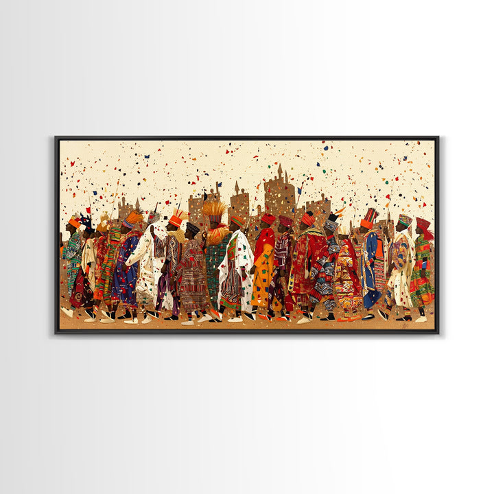 Vibrant African Festival Procession Canvas Print, Ankara Fashion Parade Wall Decor, Cultural Celebration Art For Living Room