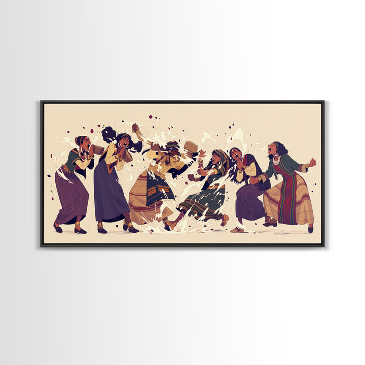 Joyful African Women Dancing Wall Art, Cultural Celebration Painting, Black Women Art, Feminine Afrocentric Home Decor Gift