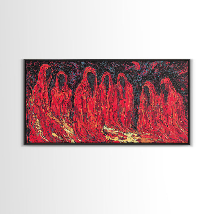 Red Spirit Procession Abstract Wall Art, African Inspired Figures, Mystical Cultural Painting, Bold Black And Red Decor Gift