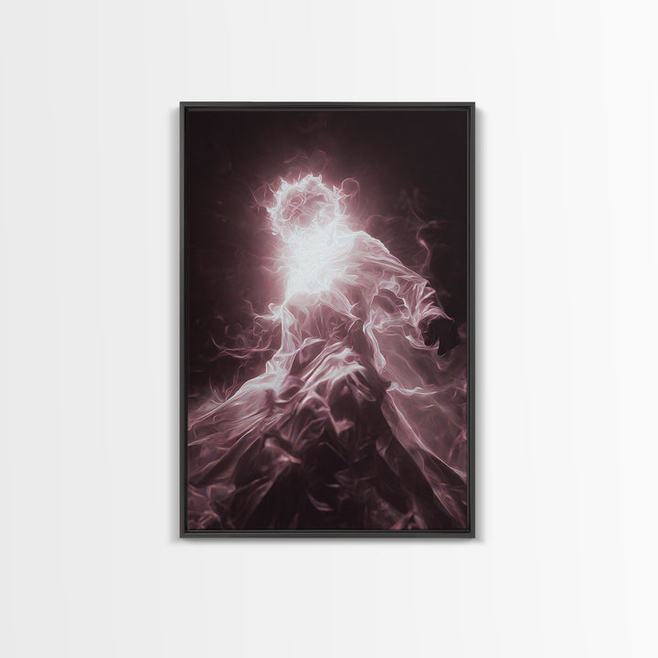 Glowing Ethereal African Goddess Framed Canvas Print, Mystical Figure Wall Art, Spiritual Black Art Decor, Dreamy Home Gift