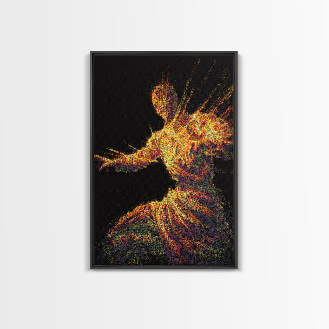 Fiery Abstract African Dancer Canvas Print, Afrocentric Wall Art, Black Culture Art, Spiritual Motion, Bold Home Decor Gift