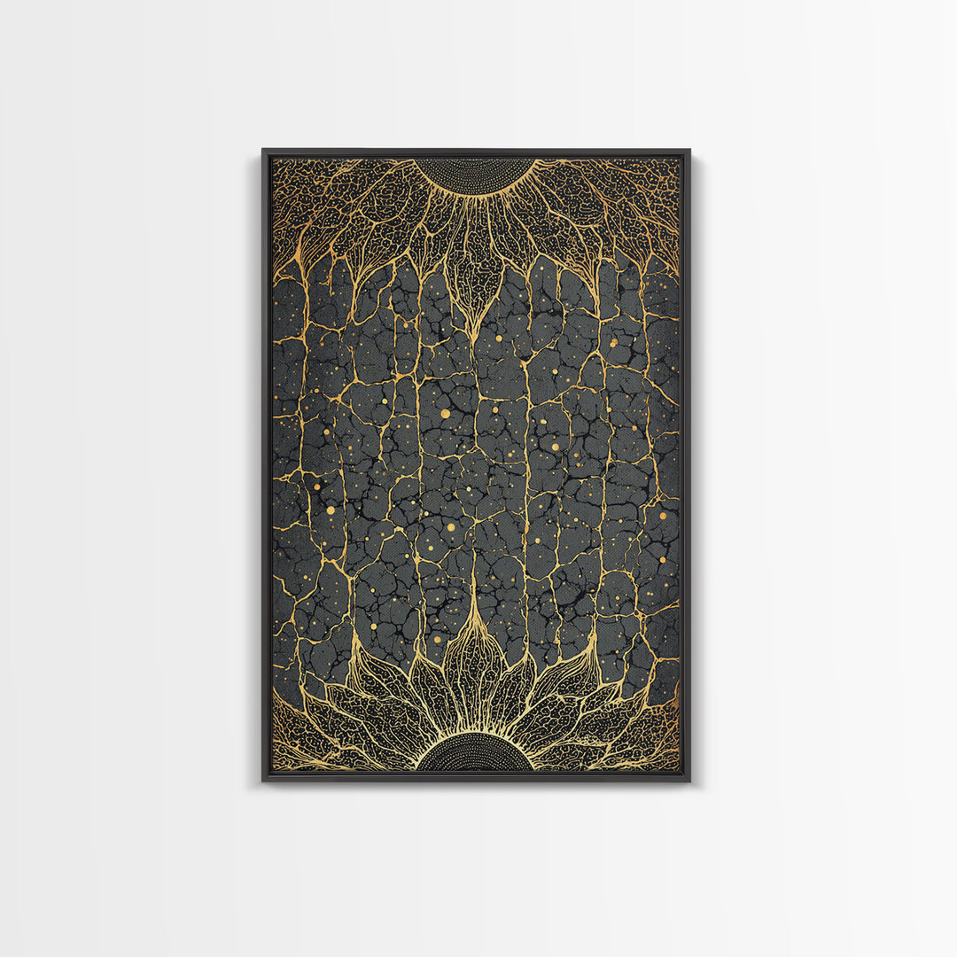 Gold Rooted Tree Of Life Wall Art, Black And Gold Abstract Art, Spiritual Wall Decor, Modern African Inspired Canvas Print