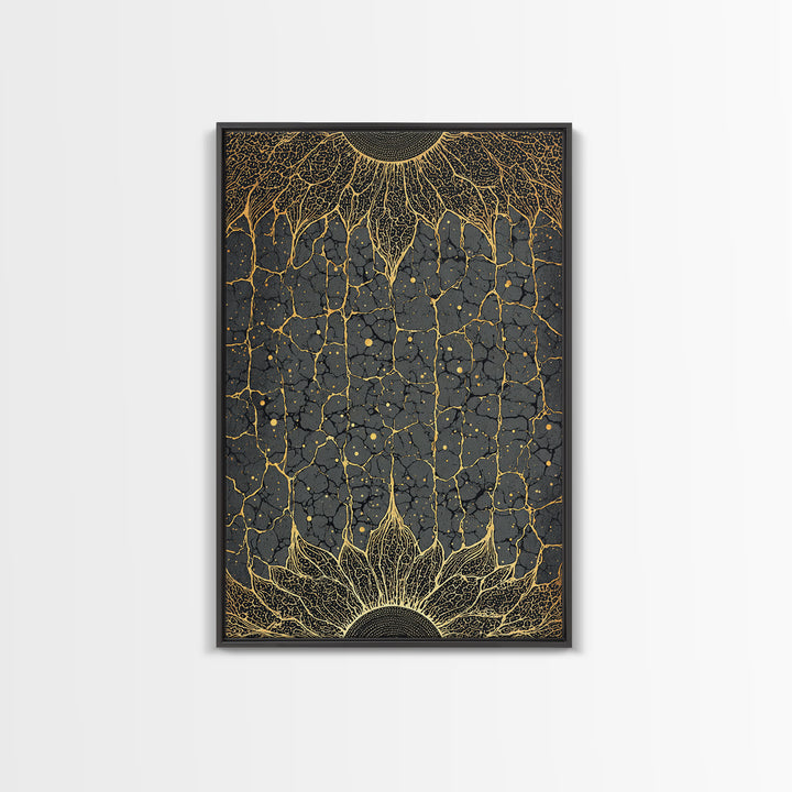 Gold Rooted Tree Of Life Wall Art, Black And Gold Abstract Art, Spiritual Wall Decor, Modern African Inspired Canvas Print