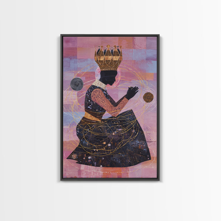 Seated African Queen Silhouette Canvas Print, Pink Cosmic Wall Art, Black Woman Art Home Decor, Feminine Afrocentric Gift