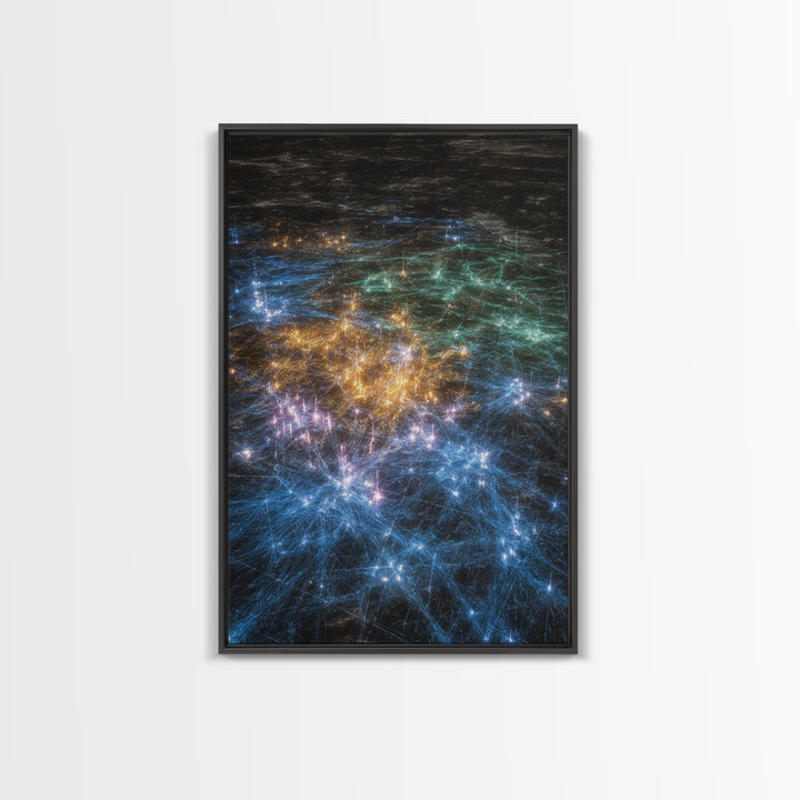 Glowing Data Constellation Abstract Wall Art, Modern Canvas Art, Digital Art, Blue Home Decor, Large Office Decor Gift For Him