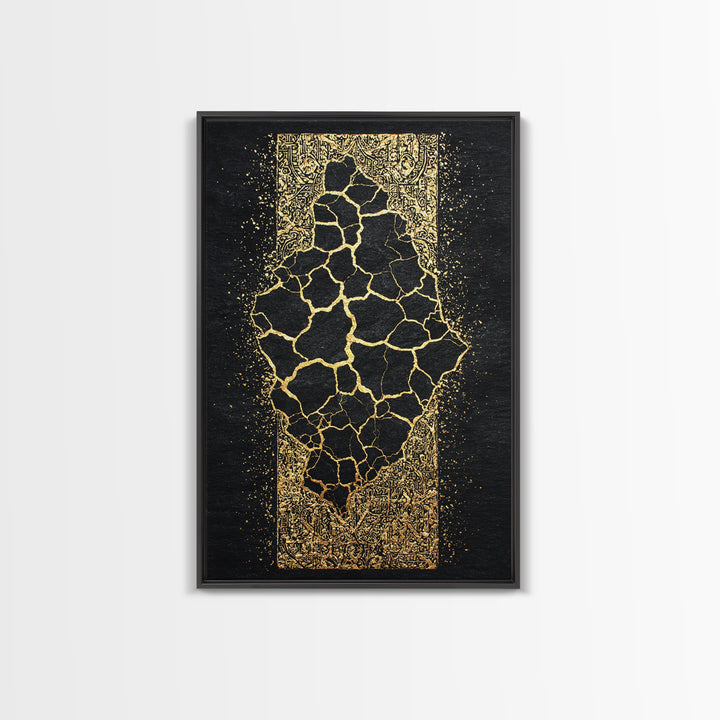 Cracked Gold African Map On Black Canvas Print, Abstract African Art, Black And Gold Art, Cultural Wall Decor Gift For Home