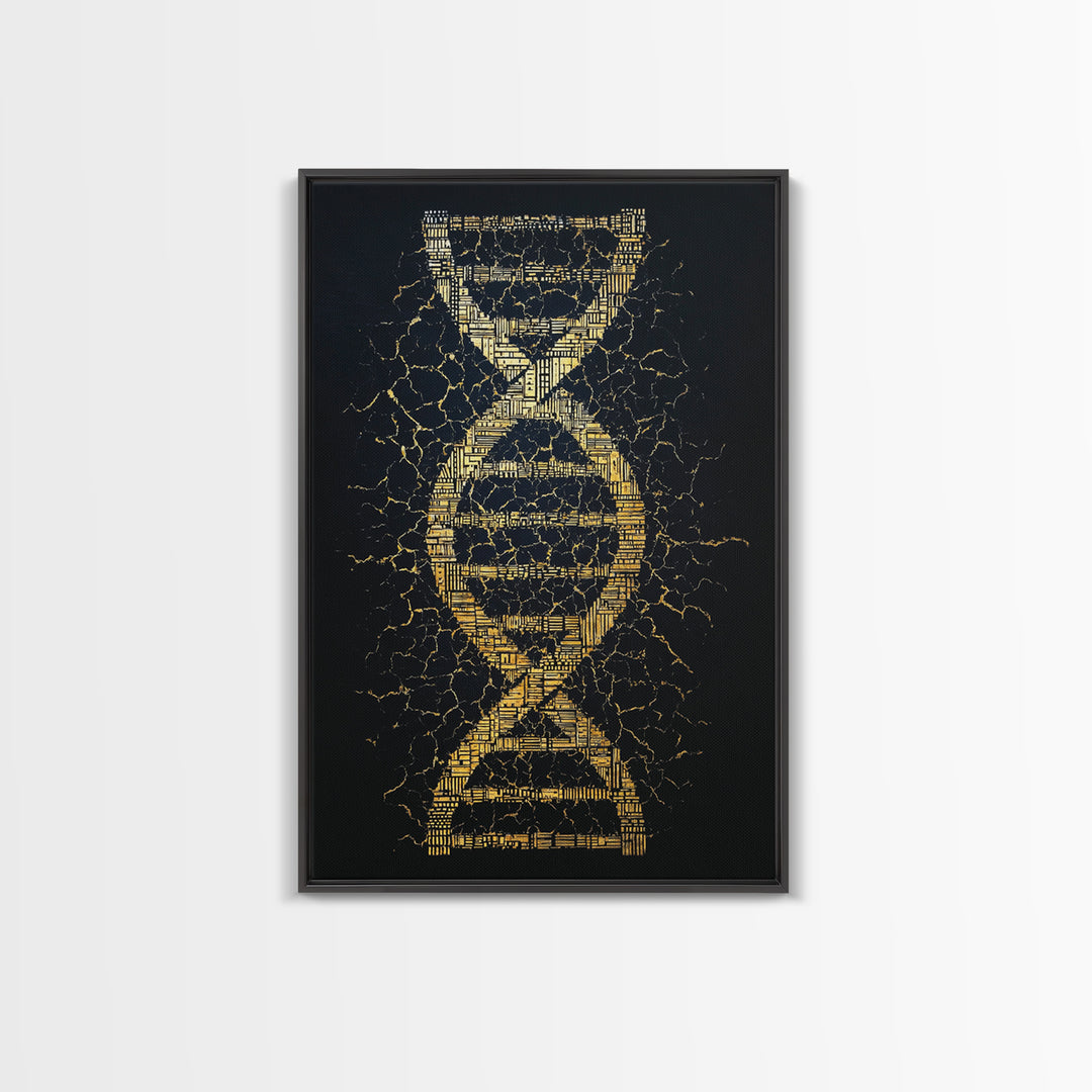 Golden Double Helix Genealogy Abstract Wall Art, Afrocentric Art, Black And Gold Art, Modern African Art Decor, Statement Wall Decor