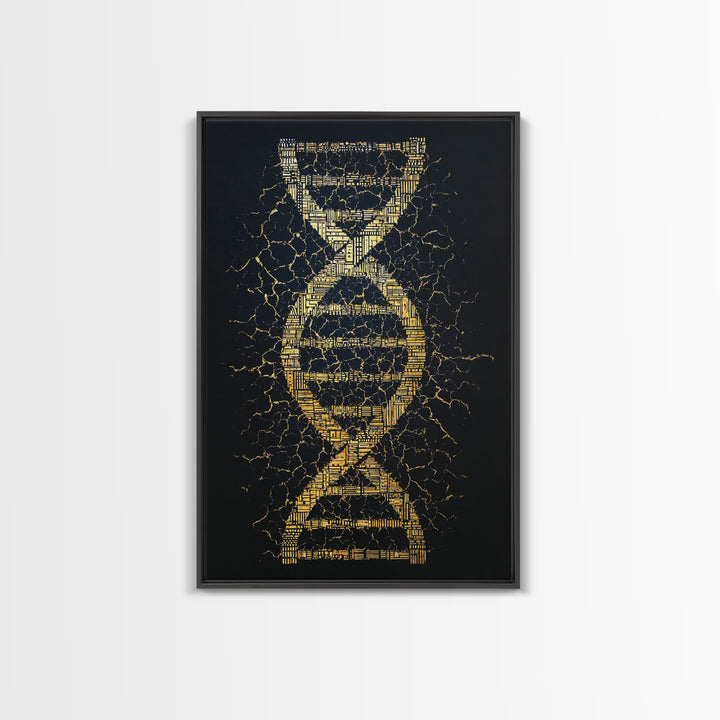 Golden Double Helix Genealogy Abstract Wall Art, Afrocentric Art, Black And Gold Art, Modern African Art Decor, Statement Wall Decor