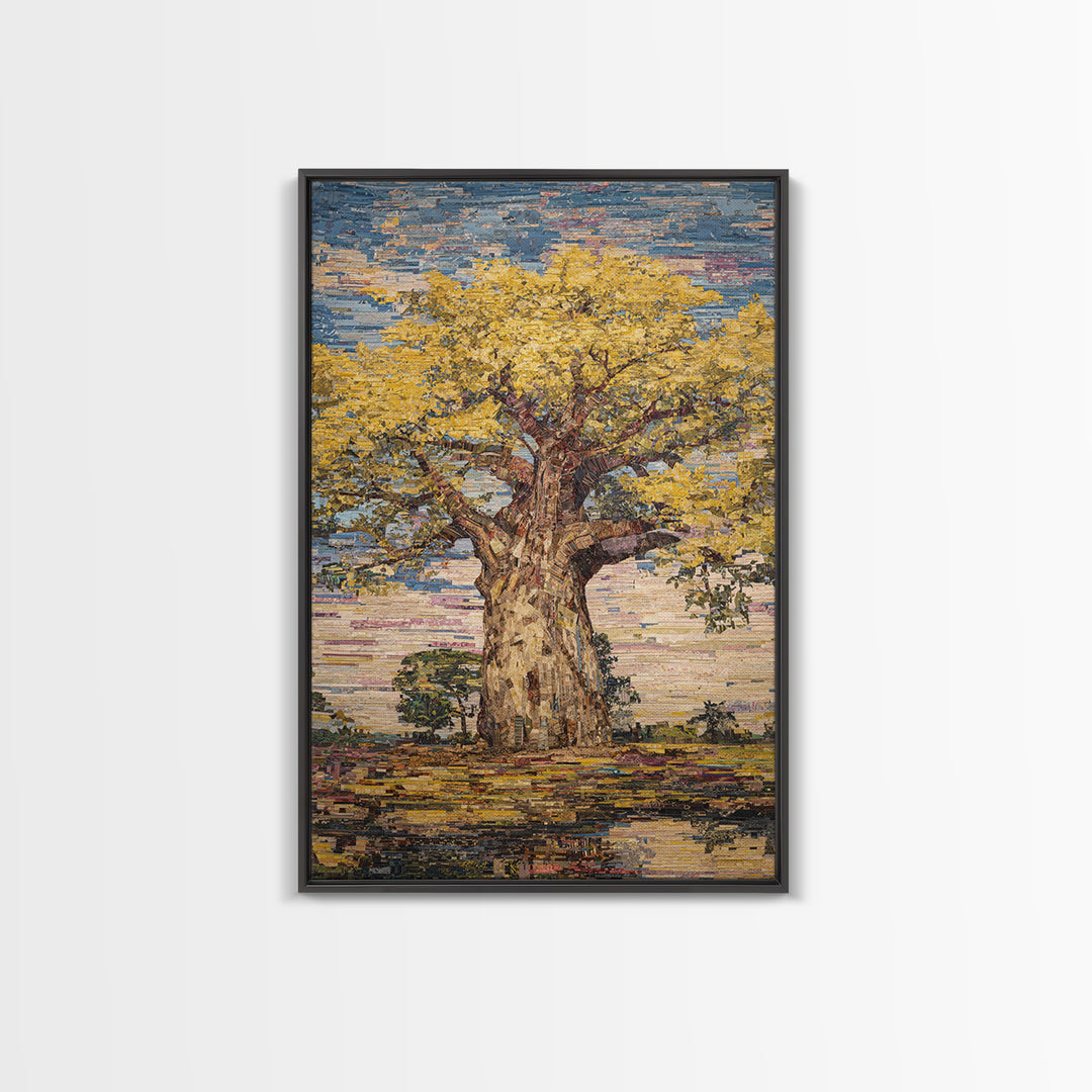 Golden Baobab Tree Canvas Print, Textured African Art Print, African Landscape, Earth Tone Wall Decor, Unique Home Decor Gift