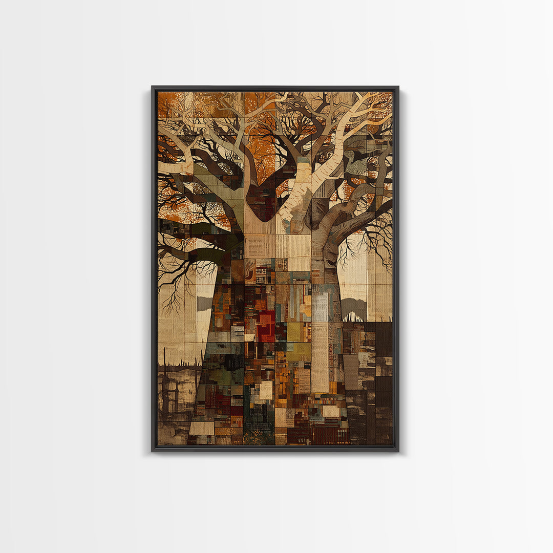 Patchwork Baobab City Tree Wall Art, Abstract African Art, Modern African Art, Urban Wall Art, Statement Home Decor Gift